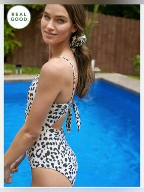 Aerie Black and White Leopard tie back One Piece Swimsuit XL long